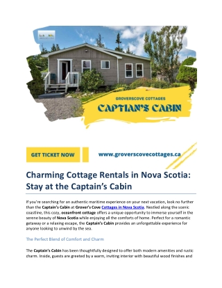 Charming Cottage Rentals in Nova Scotia - Stay at the Captain’s Cabin