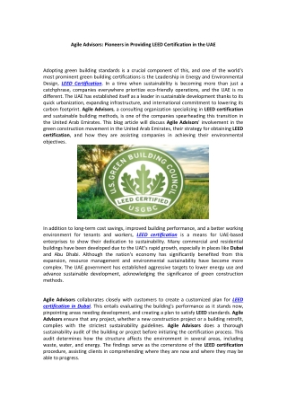 agile advisors pioneers in providing leed