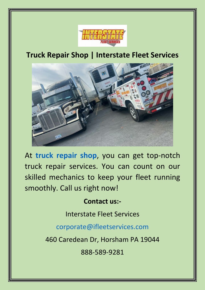 truck repair shop interstate fleet services