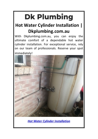 Hot Water Cylinder Installation  Dkplumbing.com.au