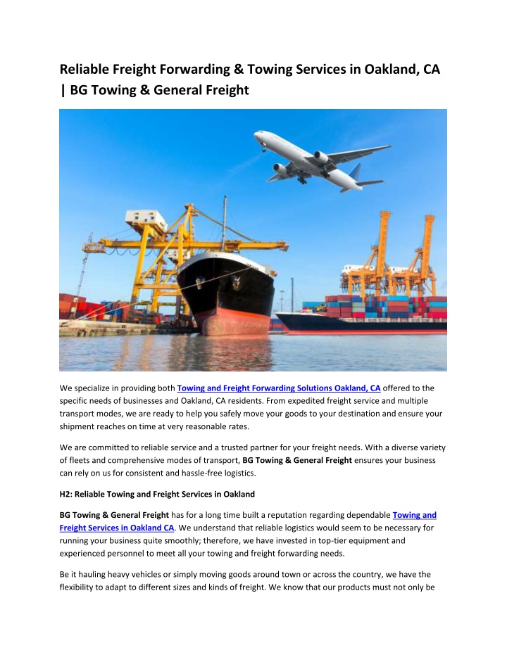 reliable freight forwarding towing services