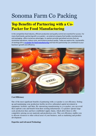 Top Benefits of Partnering with a Co-Packer for Food Manufacturing