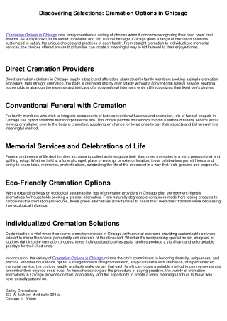 Checking Out Choices: Cremation Options in Chicago