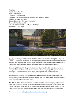 factsheet project name the orie type condominium