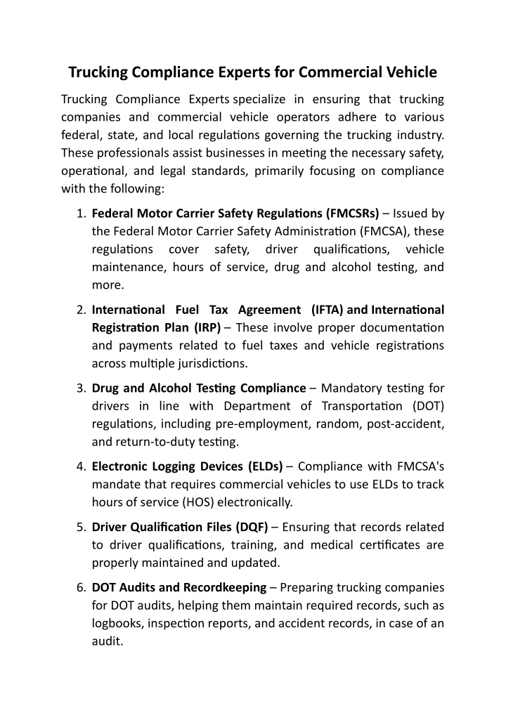 trucking compliance experts for commercial vehicle