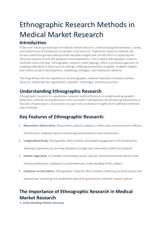 Ethnographic Research Methods in Medical Market Research