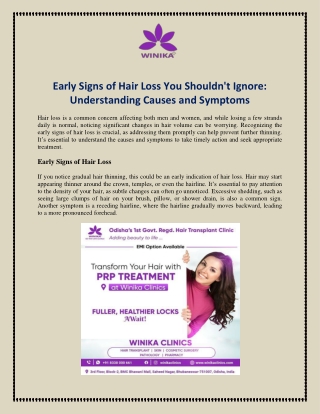 Early Signs of Hair Loss You Shouldn't Ignore Understanding Causes and Symptoms