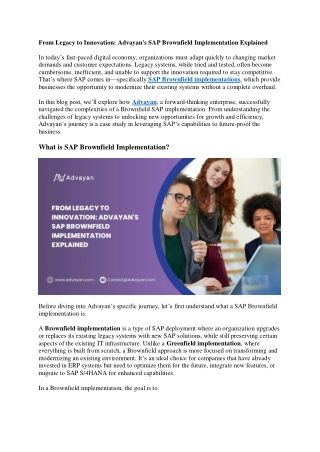 From Legacy to Innovation Advayan's SAP Brownfield Implementation Explained