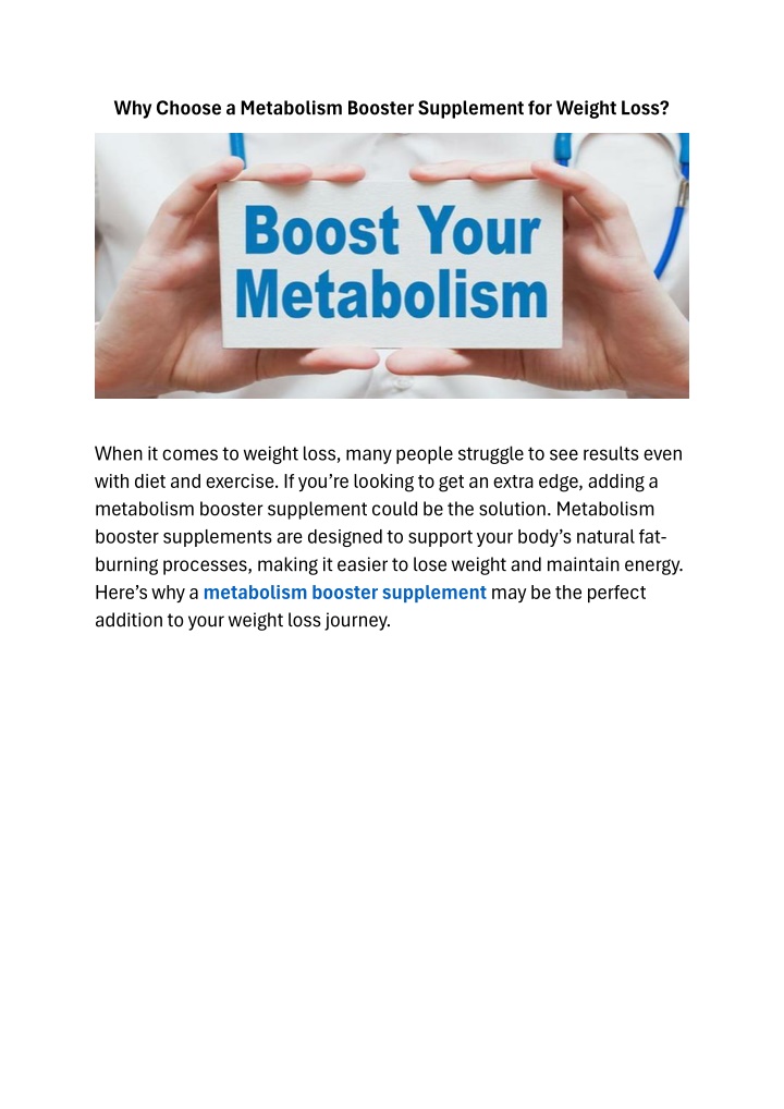 why choose a metabolism booster supplement