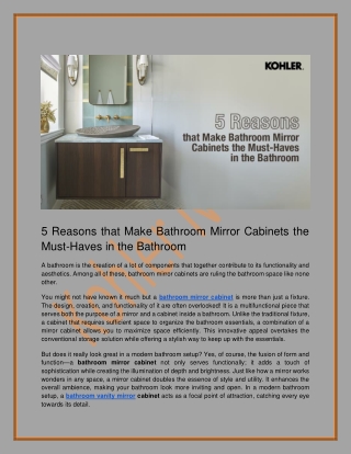 5 Reasons to Make Bathroom Mirror Cabinets a Priority - Kohler Nepal