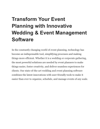 Transform Your Event Planning with Innovative Wedding & Event Management Software