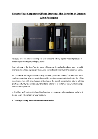 Elevate Your Corporate Gifting Strategy - The Benefits of Custom Wine Packaging