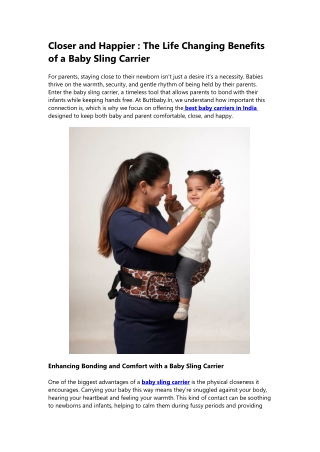 Closer and Happier: Discover the Life-Changing Benefits of a Baby Sling Carrier