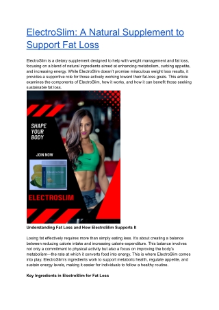 electroslim a natural supplement to support