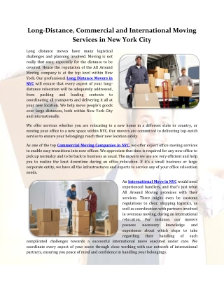 Long-Distance, Commercial and International Moving Services in New York City