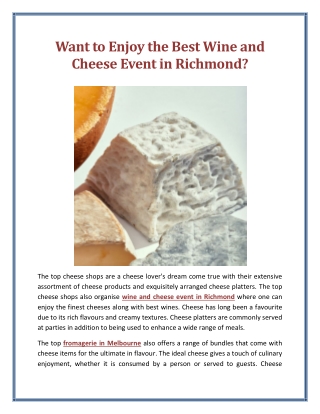 Want to Enjoy the Best Wine and Cheese Event in Richmond