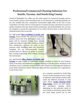 Professional Commercial Cleaning Solutions For Seattle, Tacoma, And South King C