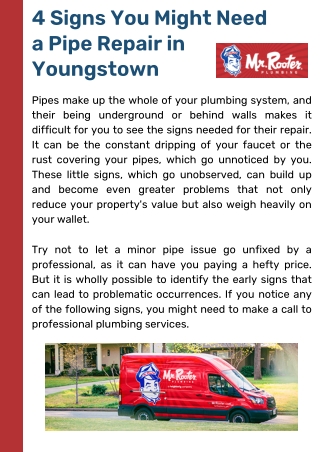 4 Signs You Might Need a Pipe Repair in Youngstown