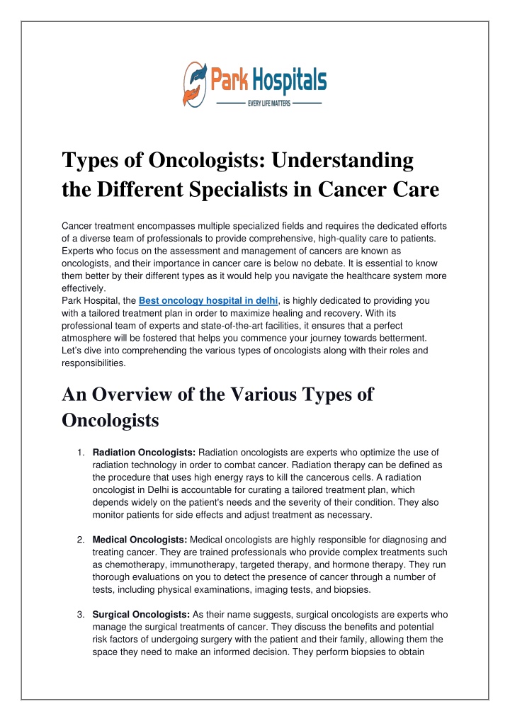 types of oncologists understanding the different