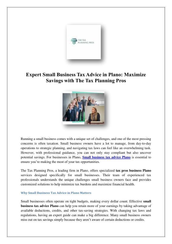 expert small business tax advice in plano