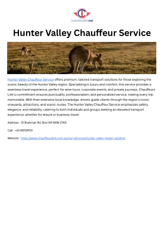 Hunter Valley Chauffeur Service