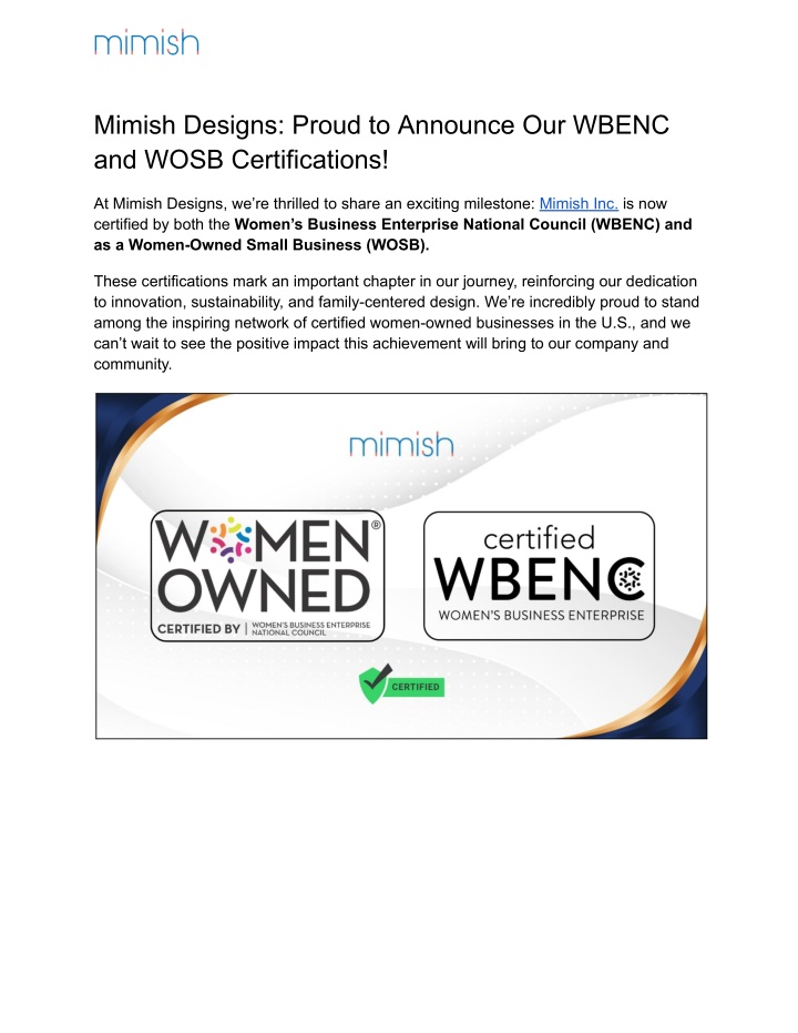 mimish designs proud to announce our wbenc