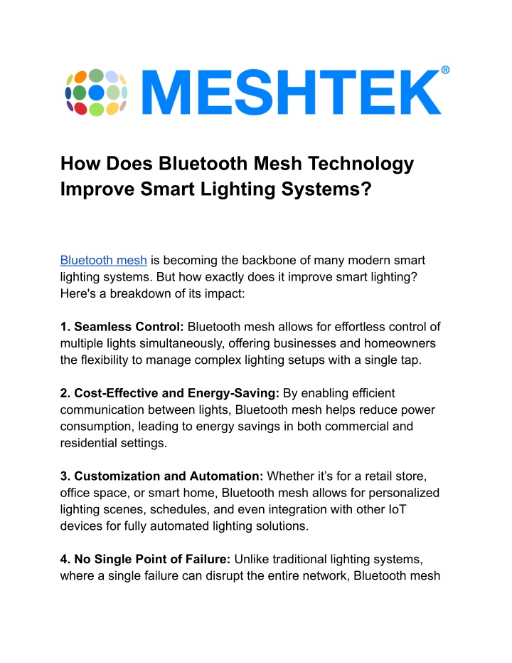 how does bluetooth mesh technology improve smart