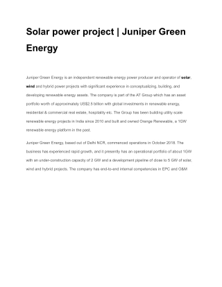 Solar power project _ Juniper Green Energy