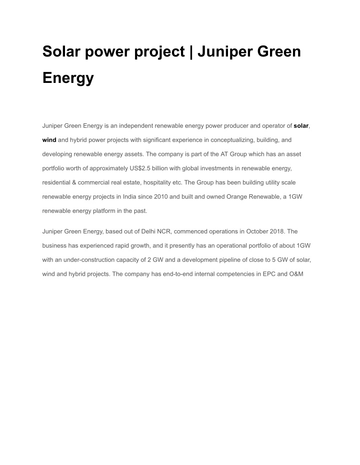 solar power project juniper green