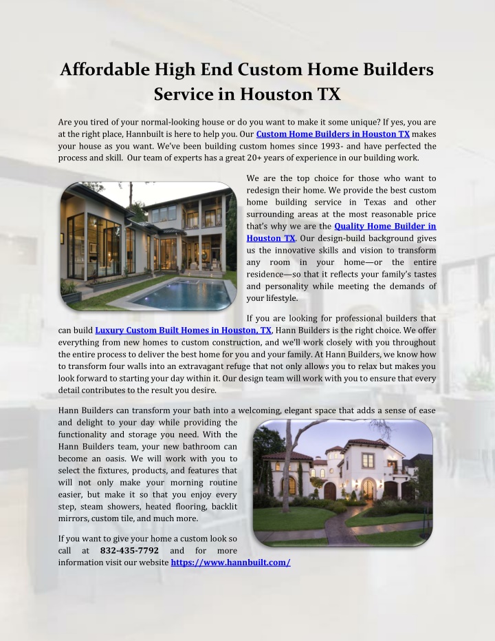 affordable high end custom home builders service