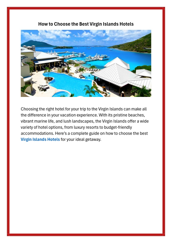 how to choose the best virgin islands hotels