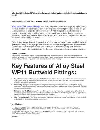 Alloy Steel WP11 Buttweld Fittings Stockists In India