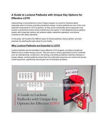 A Guide to Lockout Padlocks with Unique Key Options for Effective LOTO