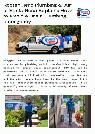 Rooter Hero Plumbing & Air of Santa Rosa Explains How to Avoid a Drain Plumbing emergency