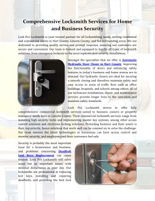 Comprehensive Locksmith Services for Home and Business Security