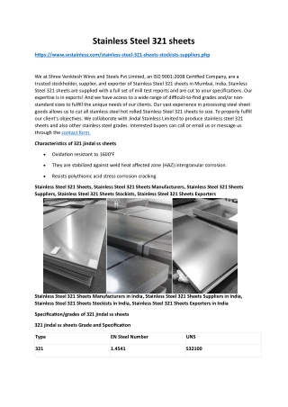 Stainless Steel 321 Sheets Manufacturers in India