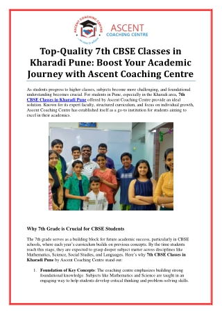 7th CBSE Classes in Kharadi Pune – Your Child’s Path to Excellence
