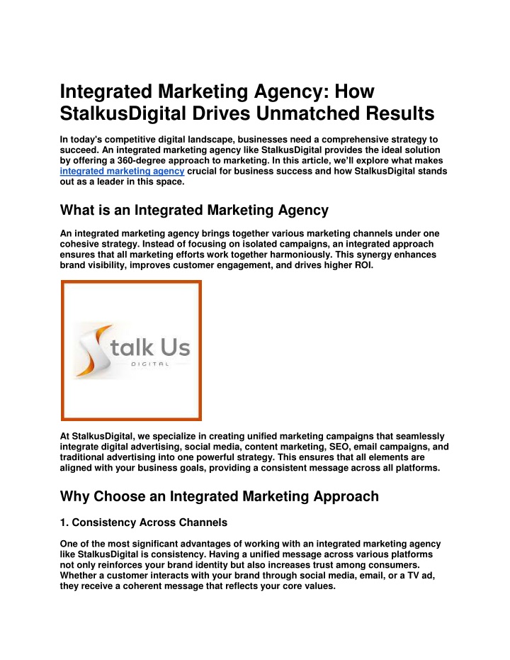 integrated marketing agency how stalkusdigital