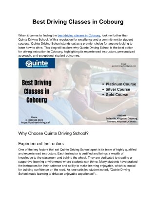 Best Driving Classes in Cobourg