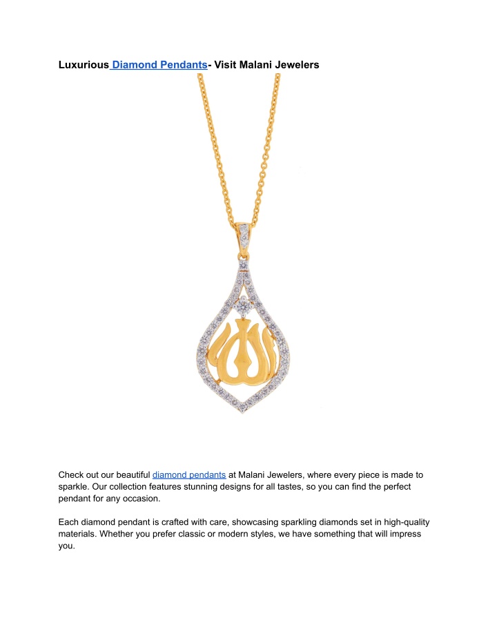 luxurious diamond pendants visit malani jewelers