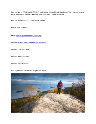 FOR FINLAND CITIZENS -  CAMBODIA Easy and Simple Cambodian Visa - Cambodian Visa