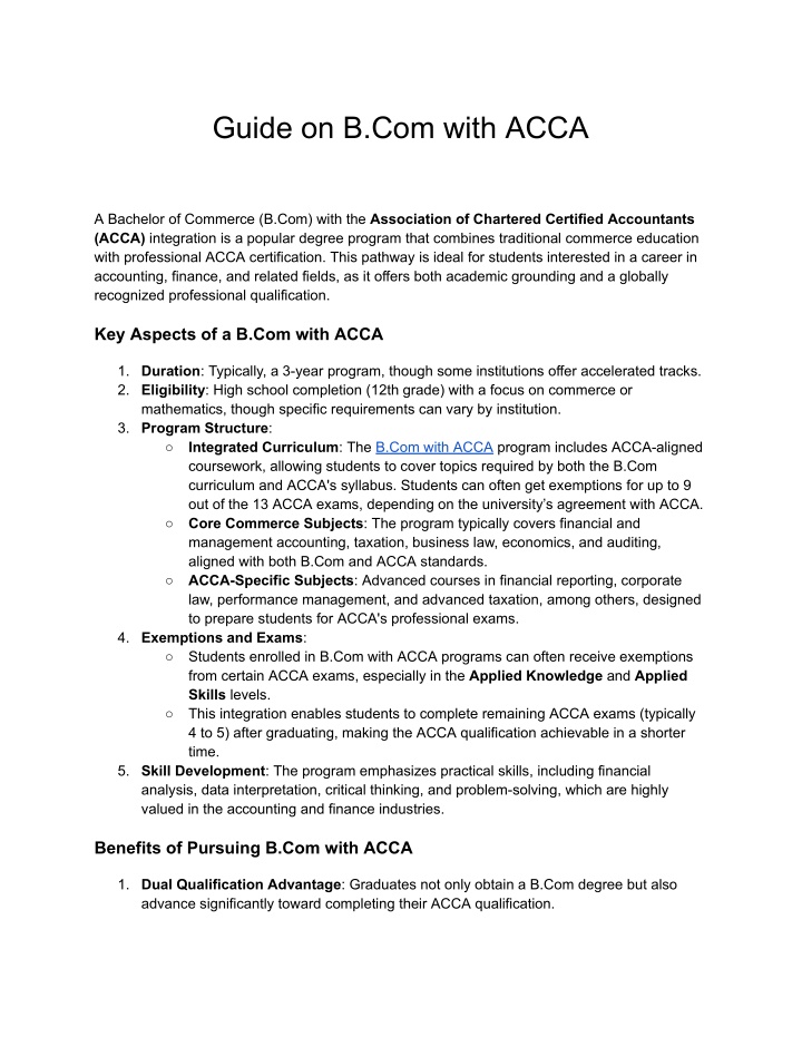 guide on b com with acca