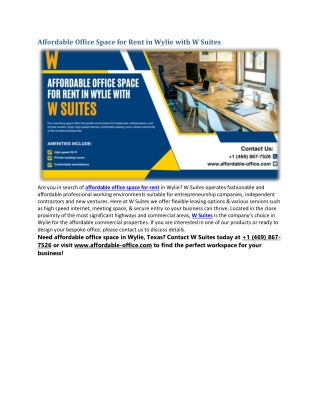 Affordable Office Space for Rent in Wylie with W Suites