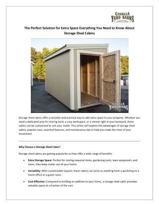 The Perfect Solution for Extra Space Everything You Need to Know About Storage Shed Cabins