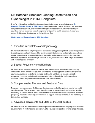 Dr. Harshala Shankar_ Leading Obstetrician and Gynecologist in BTM, Bangalore