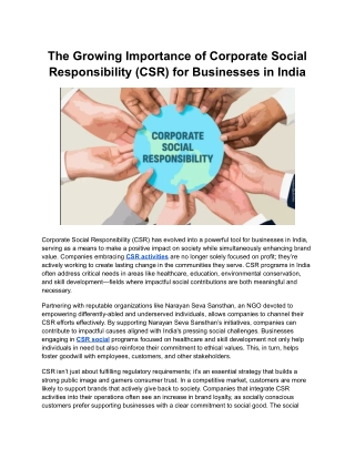 The Growing Importance of Corporate Social Responsibility (CSR) for Businesses in India