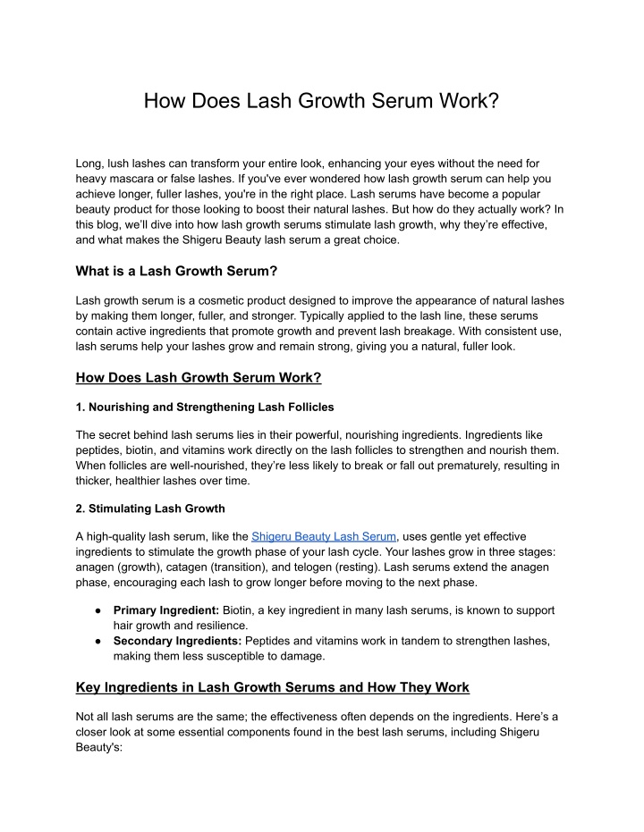 how does lash growth serum work