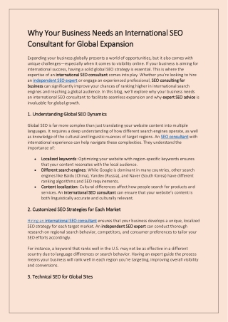 Why Your Business Needs an International SEO Consultant for Global Expansion