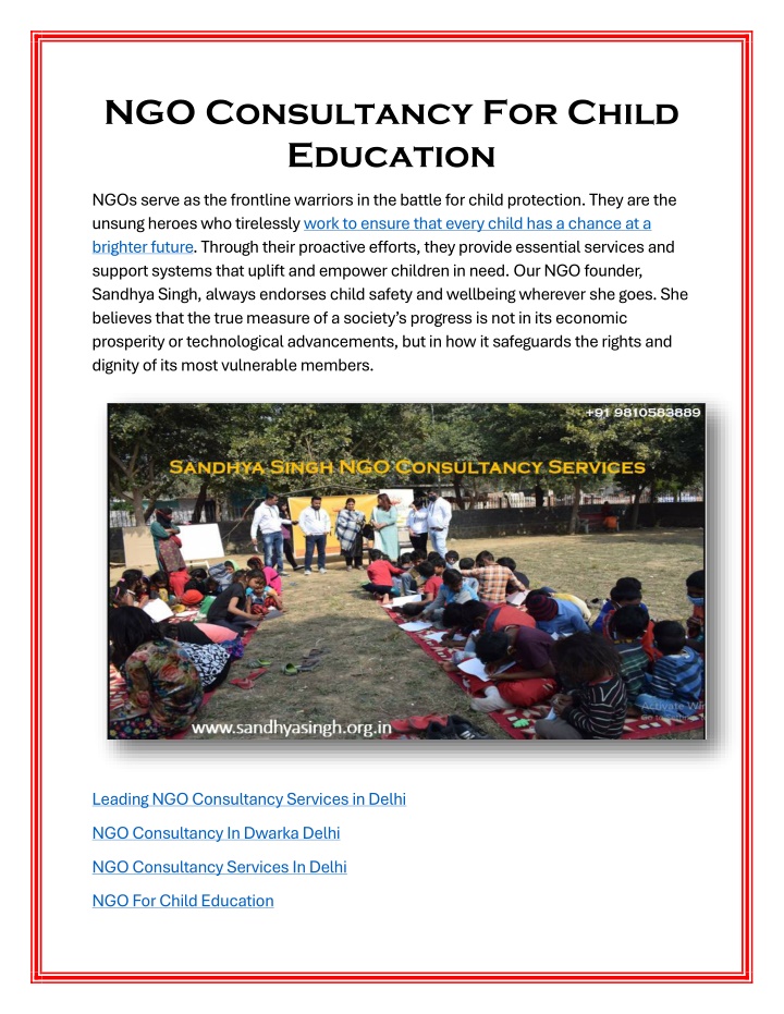 ngo consultancy for child education