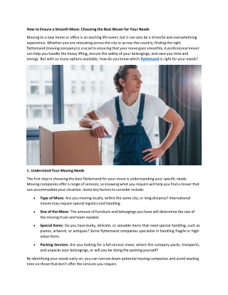 How to Ensure a Smooth Move: Choosing the Best Mover for Your Needs